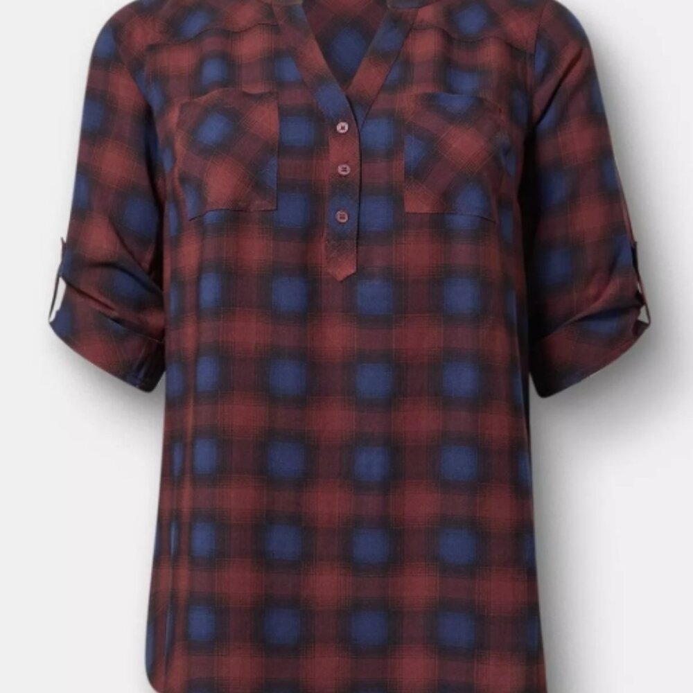 Torrid Harper Rust and Navy Plaid Tunic Top - size 12, size L